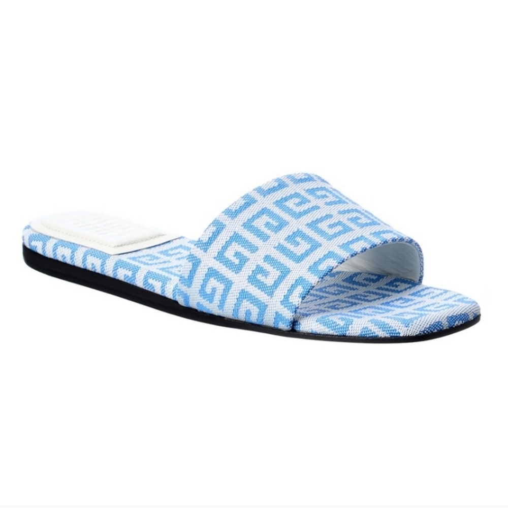 $695 Givenchy Jacquard Logo Flat Sandal Slide Blue White 37